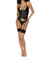Dreamgirl Stretch Velvet 2 Piece Corset Set In Black