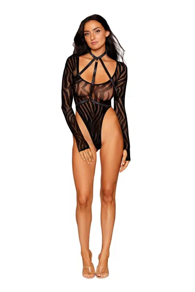 Dreamgirl Teddy And Harness - One Size - Black