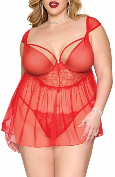 Dreamgirl Underwire Babydoll Chemise & G-string Set In Red