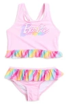 Dreamwave Kids' Barbie® Ruffled Bikini In Pink Multi