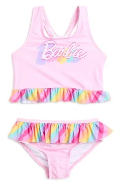 Dreamwave Kids' Barbie® Ruffled Bikini In Pink Multi