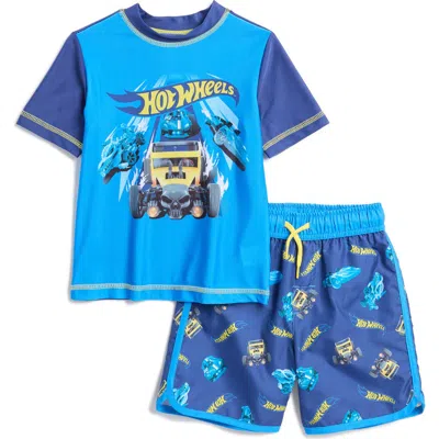 Dreamwave Kids' Hot Wheels Rashguard & Swim Shorts Set In Blue