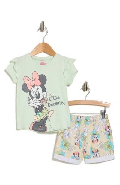 Dreamwave Kids' Minnie Mouse T-shirt & Shorts Set In Green