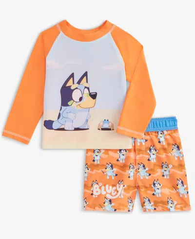 Dreamwave Babies' Toddler Boys' Bluey Rash Guard & Swim Trunks In Orange