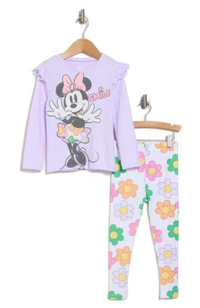 Dreamwave X Disney® Kids' Minnie Mouse Long Sleeve T-shirt & Leggings Set In Purple