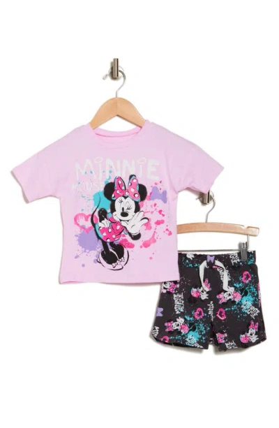 Dreamwave X Disney® Kids' Minnie Mouse T-shirt & Shorts Set In Lilac