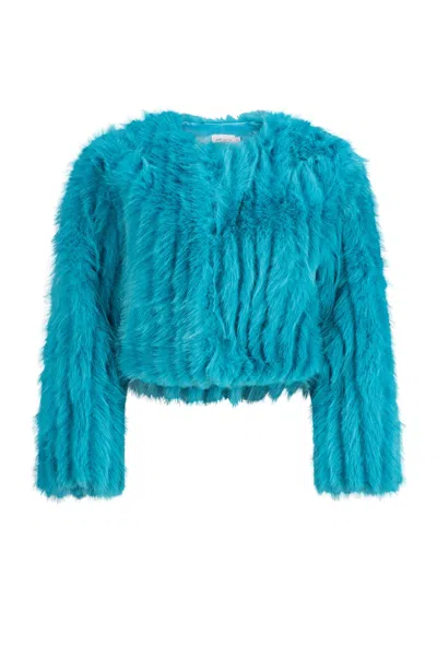 Dref By D Women's Blue Gingko Faux Fur Bolero - Aqua
