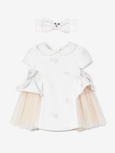 Dress & Fleur Baby Girls Occasion Dress With Headband In White