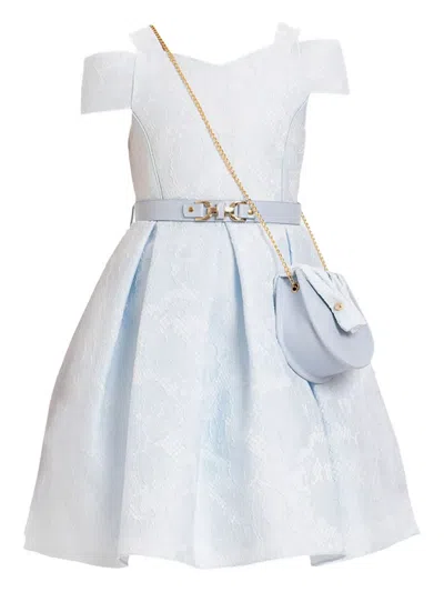 Dress & Fleur Kids' Cold-shoulder Lace-effect Dress In Blue