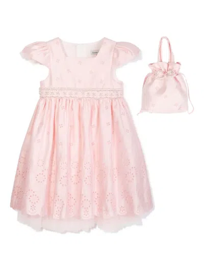 Dress & Fleur Kids' Embroidered Puff-sleeve Dress Set In Pink