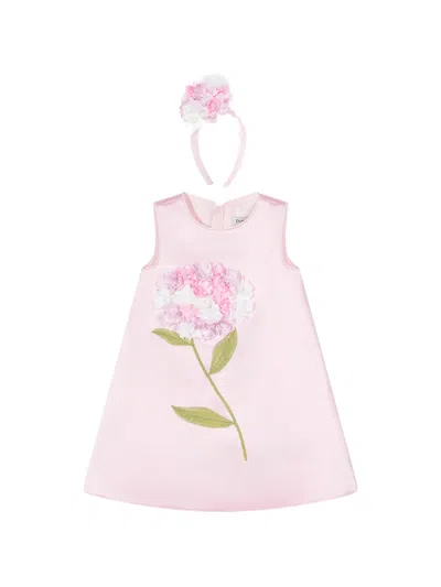 Dress & Fleur Kids' Floral-appliqué Dress Set In Pink