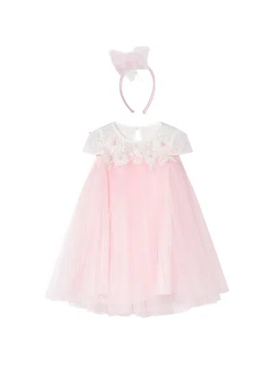 Dress & Fleur Kids' Floral-embroidered Dress Set In Pink