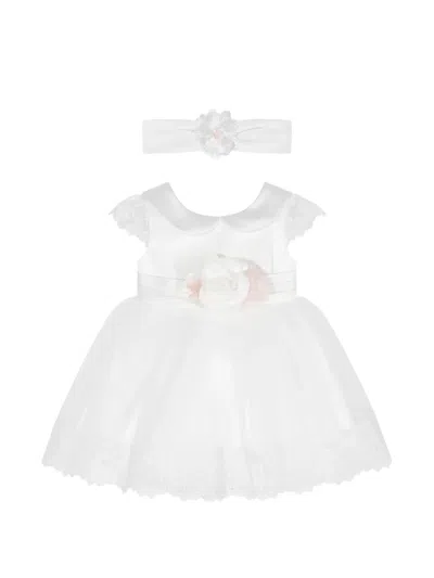 Dress & Fleur Babies' Floral-appliqué Dress And Headband Set In White