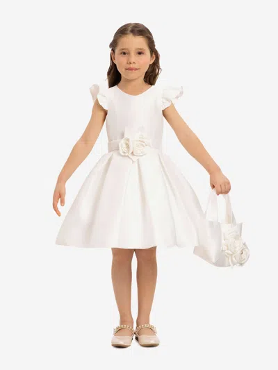 Dress & Fleur Babies'  Girls Dress With Matching Floral Bag In White