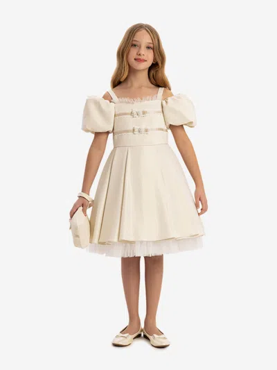 Dress & Fleur Babies'  Girls Puff Sleeve Dress With Bag In White