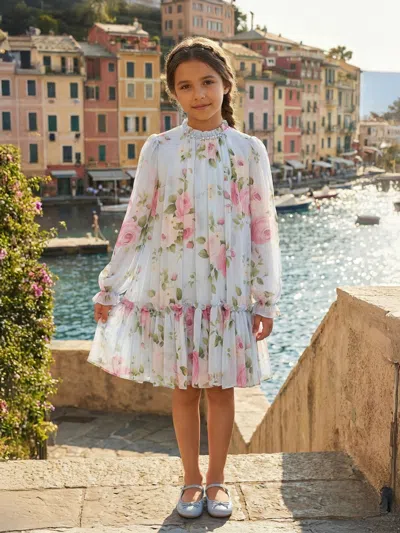 Dress & Fleur Babies'  Girls Rose Print Occasion Dress In White