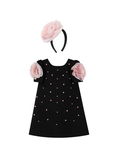 Dress & Fleur Kids' Rose-appliqué Dress Set In Black