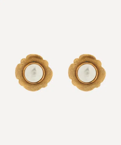 Dress Box 1980's Chanel Gilt And Faux Pearl Camellia Earrings