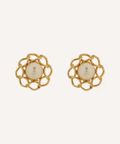 Dress Box 1980's Chanel Gilt And Faux Pearl Camellia Earrings
