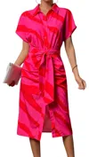 Dress Day Button Down Knit Midi Dress With Tie In Pink In Pink