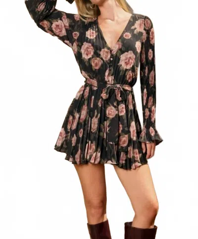 Dress Forum All For You Pleated Long Sleeve Romper In Midnight Rose In Black