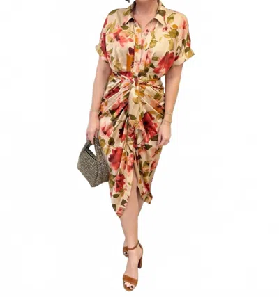 Dress Forum Ashton Floral Ruched Button Down Dress In Multi