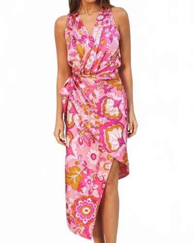 Dress Forum Asymmetrical Hem Midi Wrap Dress In Pink