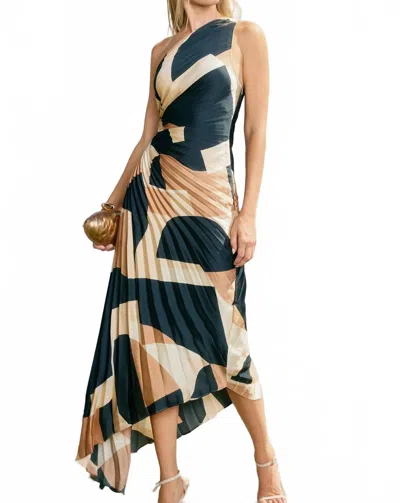 Dress Forum Asymmetrical Pleated Maxi Dress In Multi In Blue