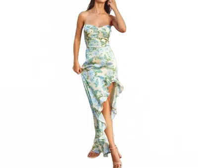 Dress Forum Asymmetrical Strapless Dress In Blue, Green, Multi
