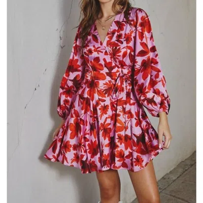 Dress Forum Autumn Lily Satin Wrap Mini Dress In Sunbaked Orchid In Pink