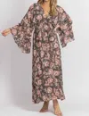 Dress Forum Butterfly Sleeved Maxi Dress In Charcoal Rose In Multi