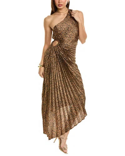 Dress Forum Cheetah Asymmetrical Pleated Maxi Dress In Brown