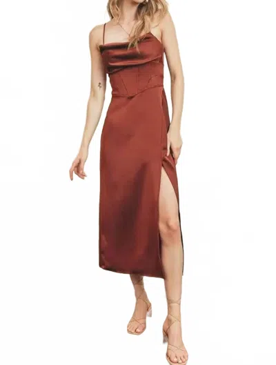 Dress Forum Corset Satin Midi Dress In Cinnamon In Brown