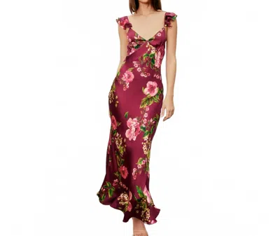 Dress Forum Daphne Floral Satin Dress In Red In Burgundy