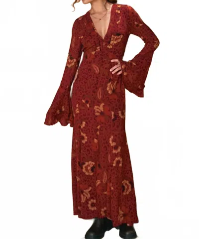 Dress Forum Desert Bloom Boho Maxi Dress In Wine Red In Brown