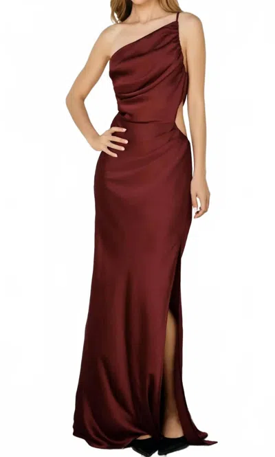 Dress Forum Dull Satin One Shoulder Ruched Maxi Dress In Red