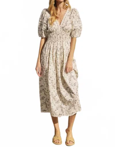 Dress Forum Edie Midi Dress In Brown/ivory Floral In White