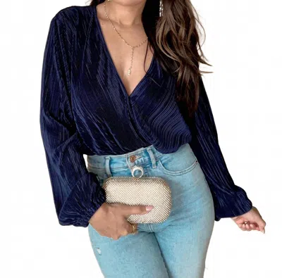 Dress Forum Fierce Long Sleeve Bodysuit In Bright Navy Blue In Multi