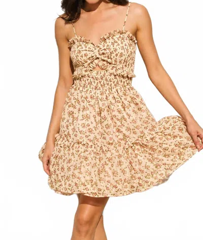 Dress Forum Floral Print Smocked Sweetheart Mini Dress In Multi In Neutral