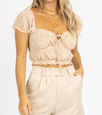Dress Forum Floral Puff Sleeve Top In Blushed Sand In Beige