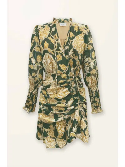 Dress Forum Floral Runched Mini Dress In Pine/gold Floral In Multi