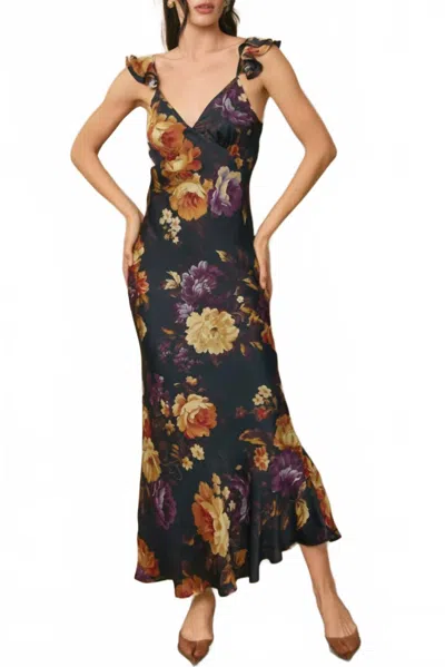 Dress Forum Flutter Sleeve Low Back Maxi Dress In Nightfall Floral In Multi