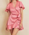 Dress Forum Flutter Sleeve Mini Wrap Dress In Pink In Pink
