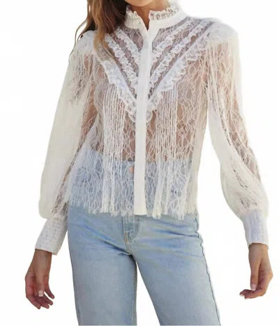 Dress Forum Frilly Lace Structured Shoulder Blouse In White