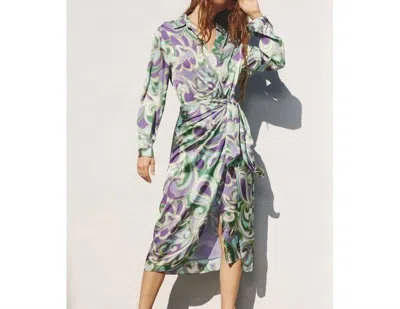 Dress Forum Groovy Girl Midi Shirt Wrap Dress In Lavender/green In Multi