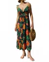 Dress Forum Hibiscus Shirred Waist Midi Dress In Poppy Field In Green