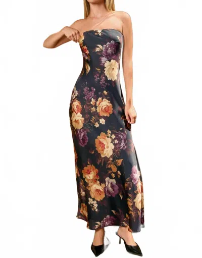 Dress Forum Hidden Haven Strapless Bias Cut Maxi Dress In Black Floral In Multi