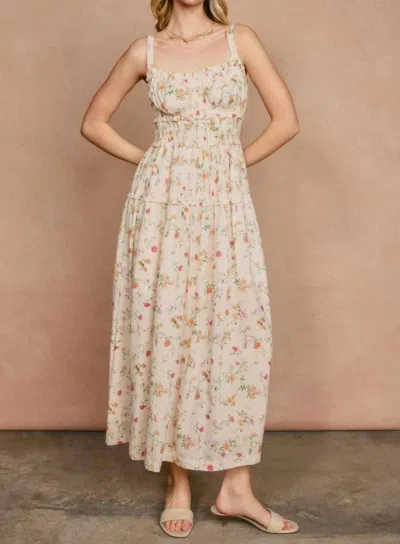 Dress Forum Honey Butter Shirred Midi Dress In Poppy Rose In Neutral