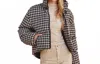 Dress Forum Houndstooth Stand Collar Puffer Jacket In Black/ Tan In Gray