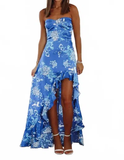 Dress Forum Kasey Strapless Floral Maxi Dress In Royal Blue